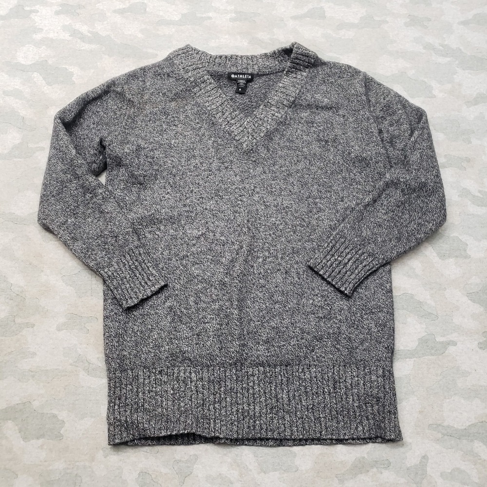 Athleta Sweater Womens Medium Gray Pullover V-Neck Long Sleeve Wool Blend
